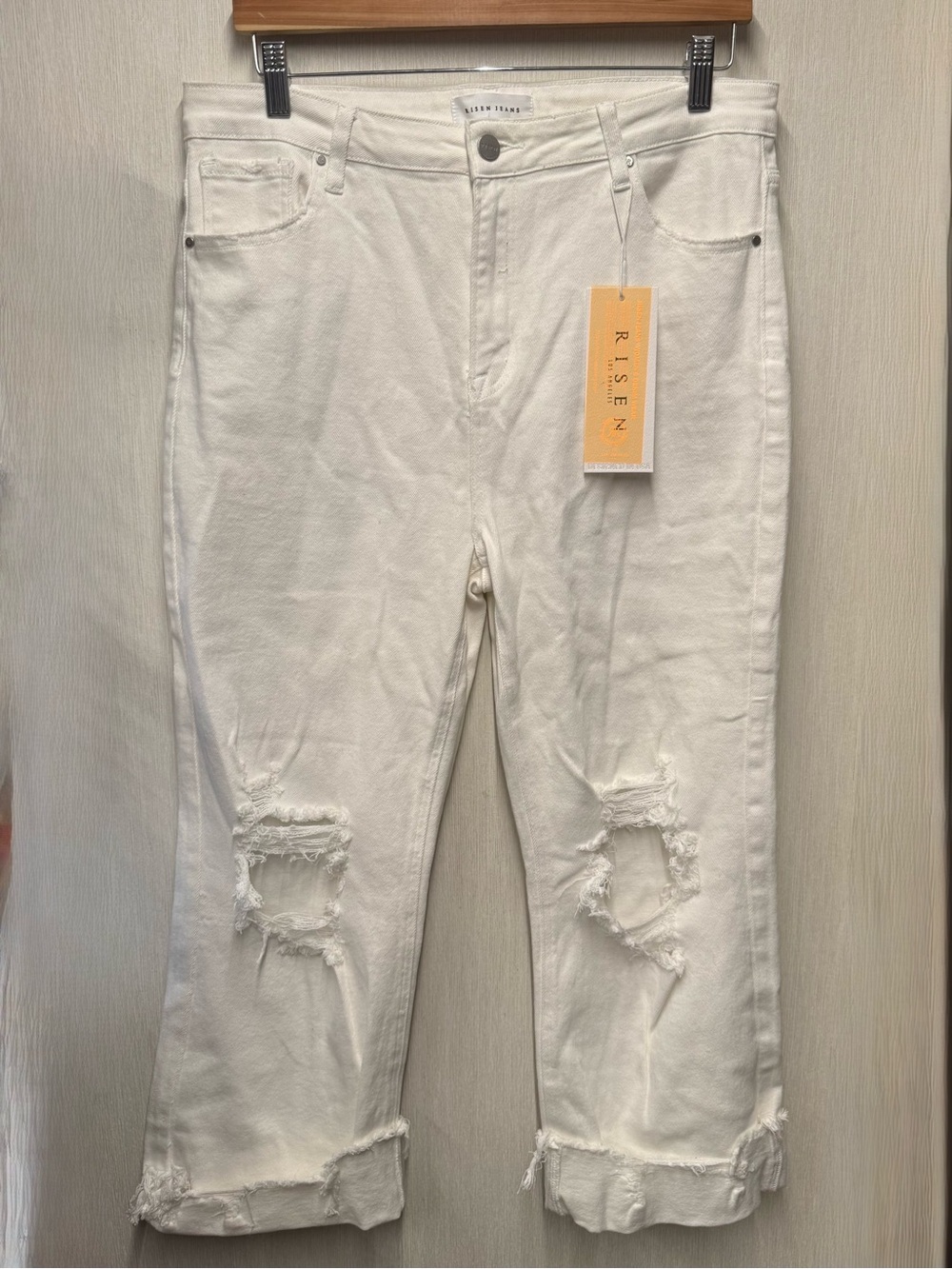 NWT Risen White Distressed Straight Leg Jeans, Size 15/32 - Picture 2 of 12